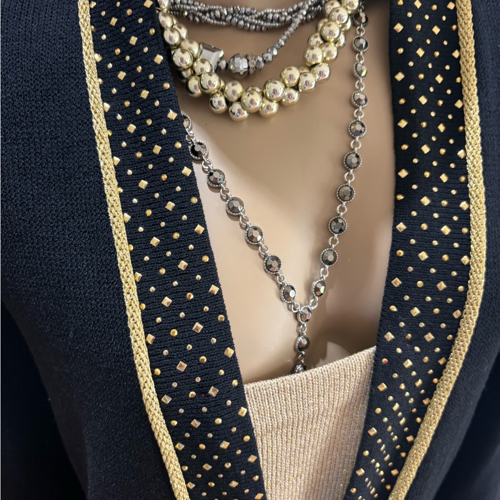 St. John Black Gold Blazer Trim 12 14 paillettes sequins evening embellished - Picture 8 of 10